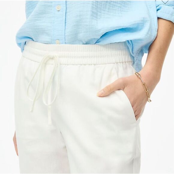 NWT J. Crew Womens White Linen-Cotton Blend Drawstring Straight leg Pant Size T2 - Picture 7 of 11